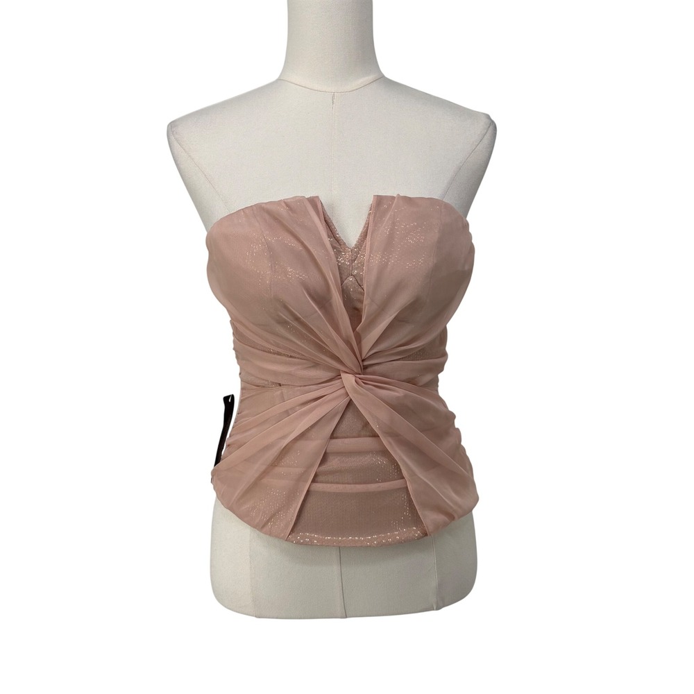 Bebe Womens Draped Notched Silk Fairy‎ Bustier Top XS Coquette Blush Pink Sequin